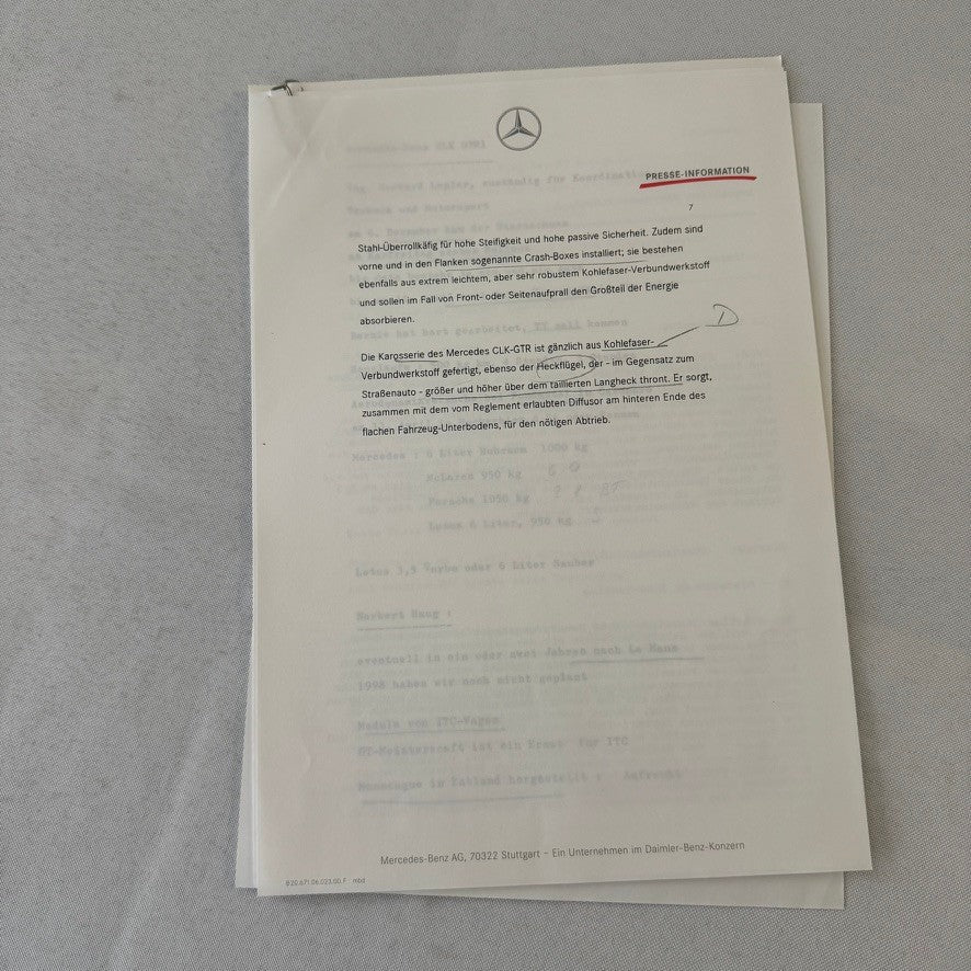 1997 Mercedes CLK GTR GT Racing Press Kit Photos GERMAN