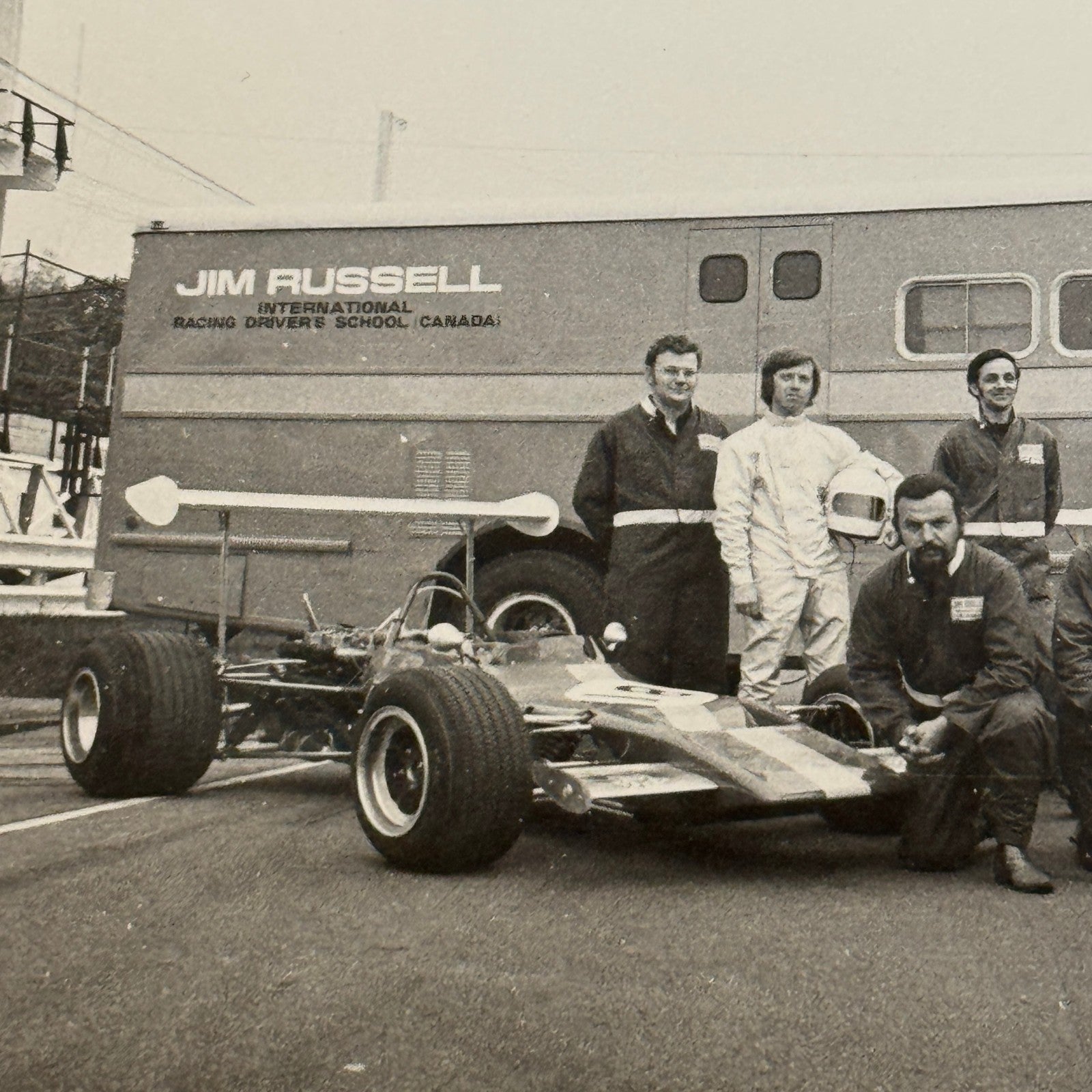 Vintage Car Racing Photo Jim Russell Racing Team Transporter Drivers Photograph