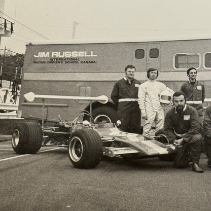 Vintage Car Racing Photo Jim Russell Racing Team Transporter Drivers Photograph