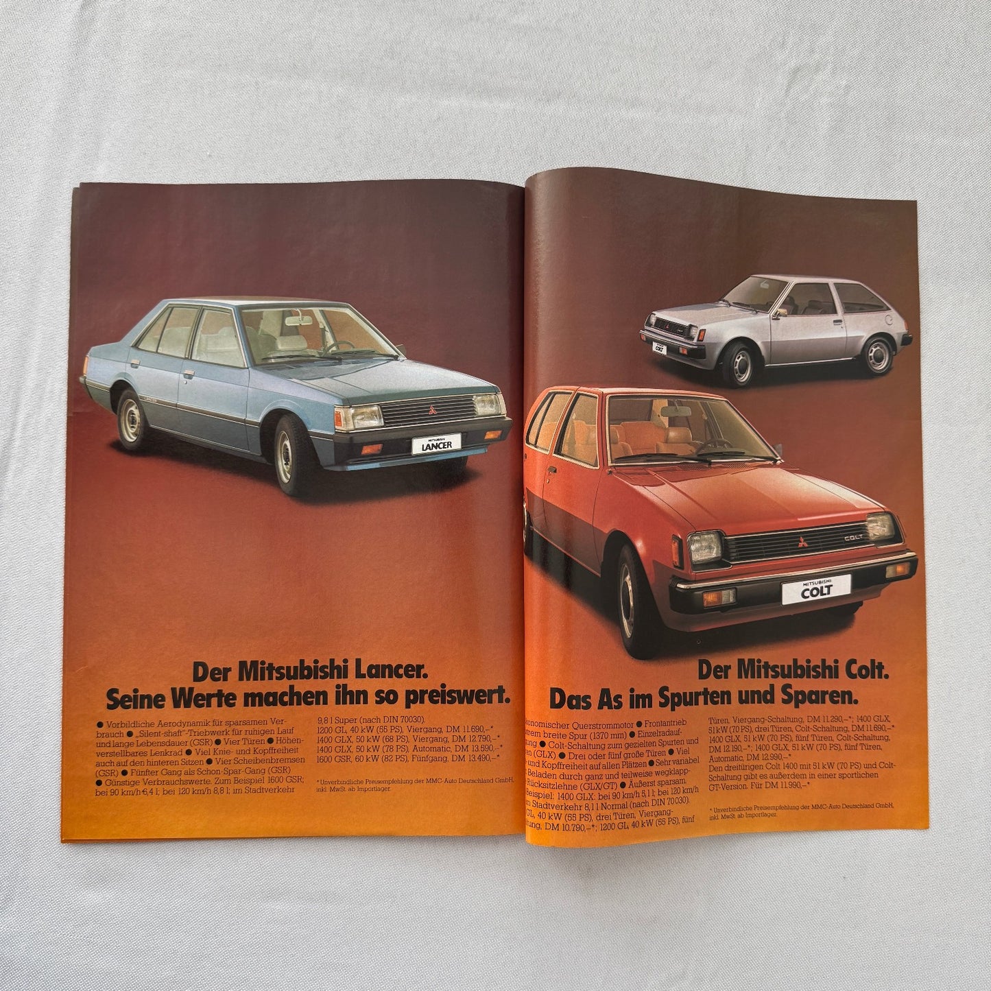 Vintage Mitsubishi Car Press Kit Photos Brochure Galant Lancer Turbo Colt GERMAN