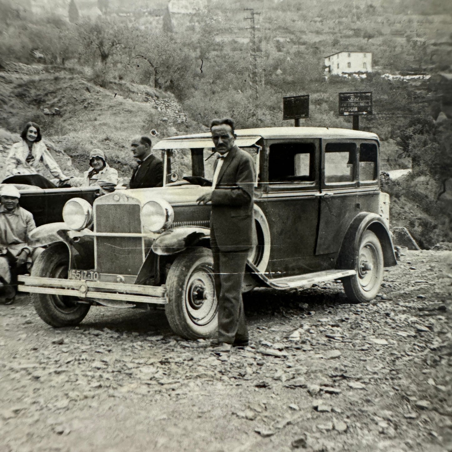 Vintage Photograph Photo Print People with Early Car Automobile European