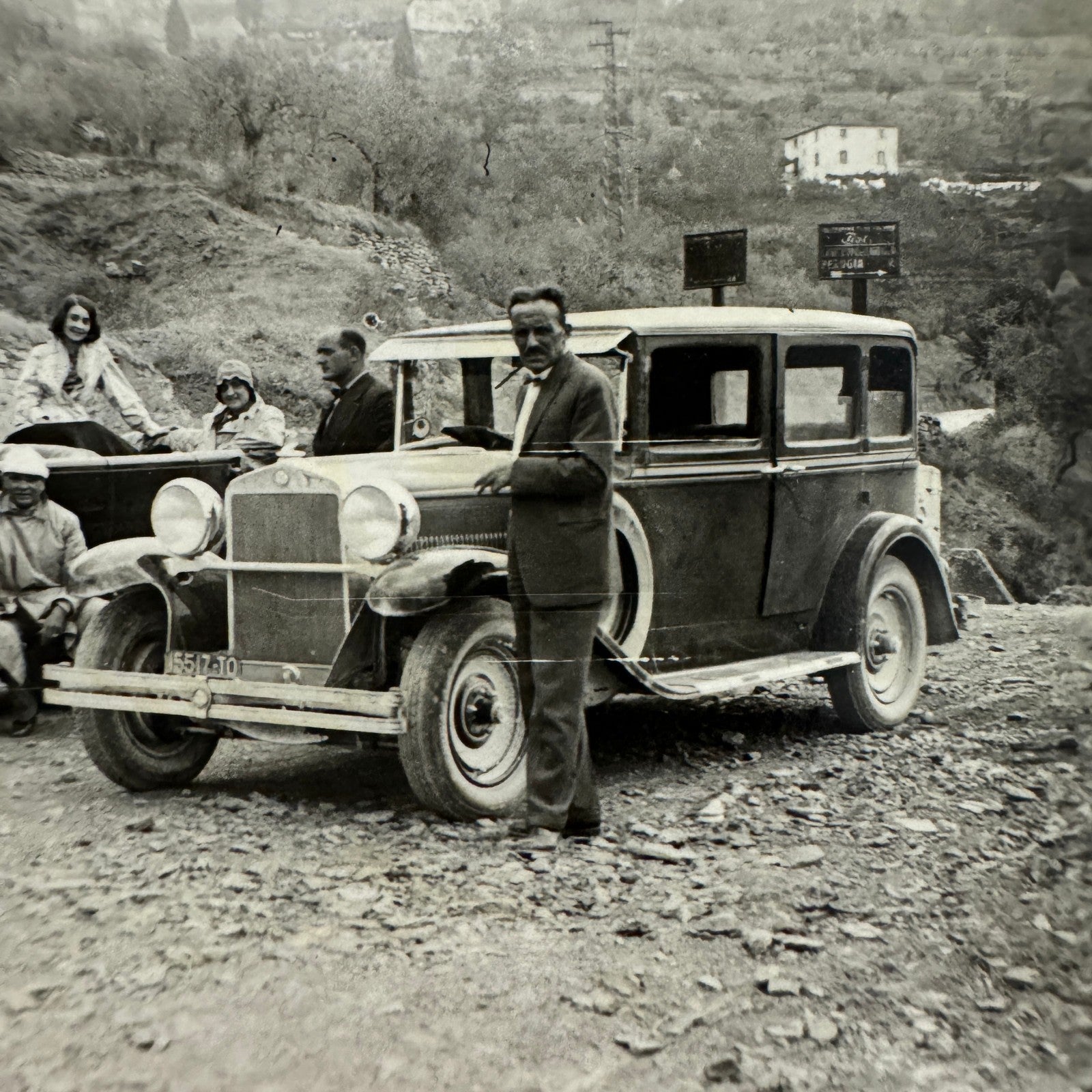 Vintage Photograph Photo Print People with Early Car Automobile European