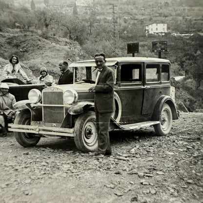 Vintage Photograph Photo Print People with Early Car Automobile European