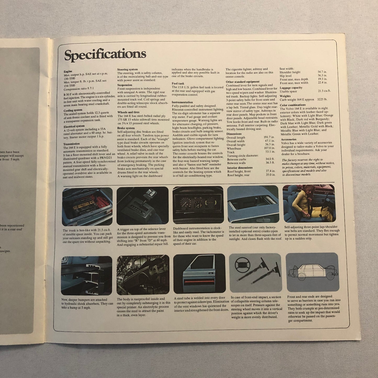 Vintage Volvo 164E Car Automobile Sales Brochure Volvo 164 E