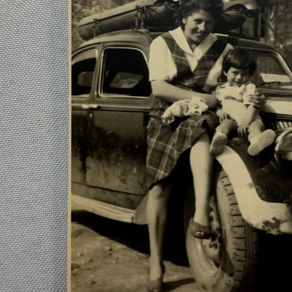 Vintage Photograph Photo Print Woman with Child and Automobile Mother European