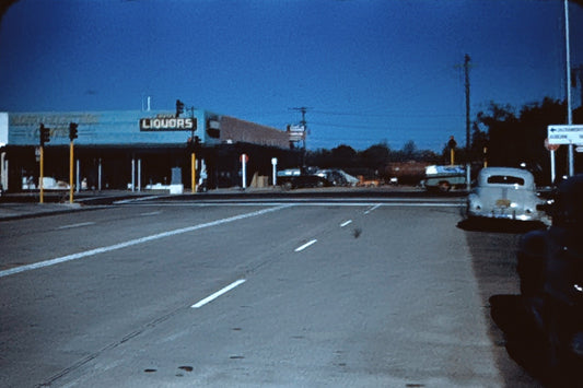 35mm Slide Vintage Image California Street Scene Cars Liquor Store Building