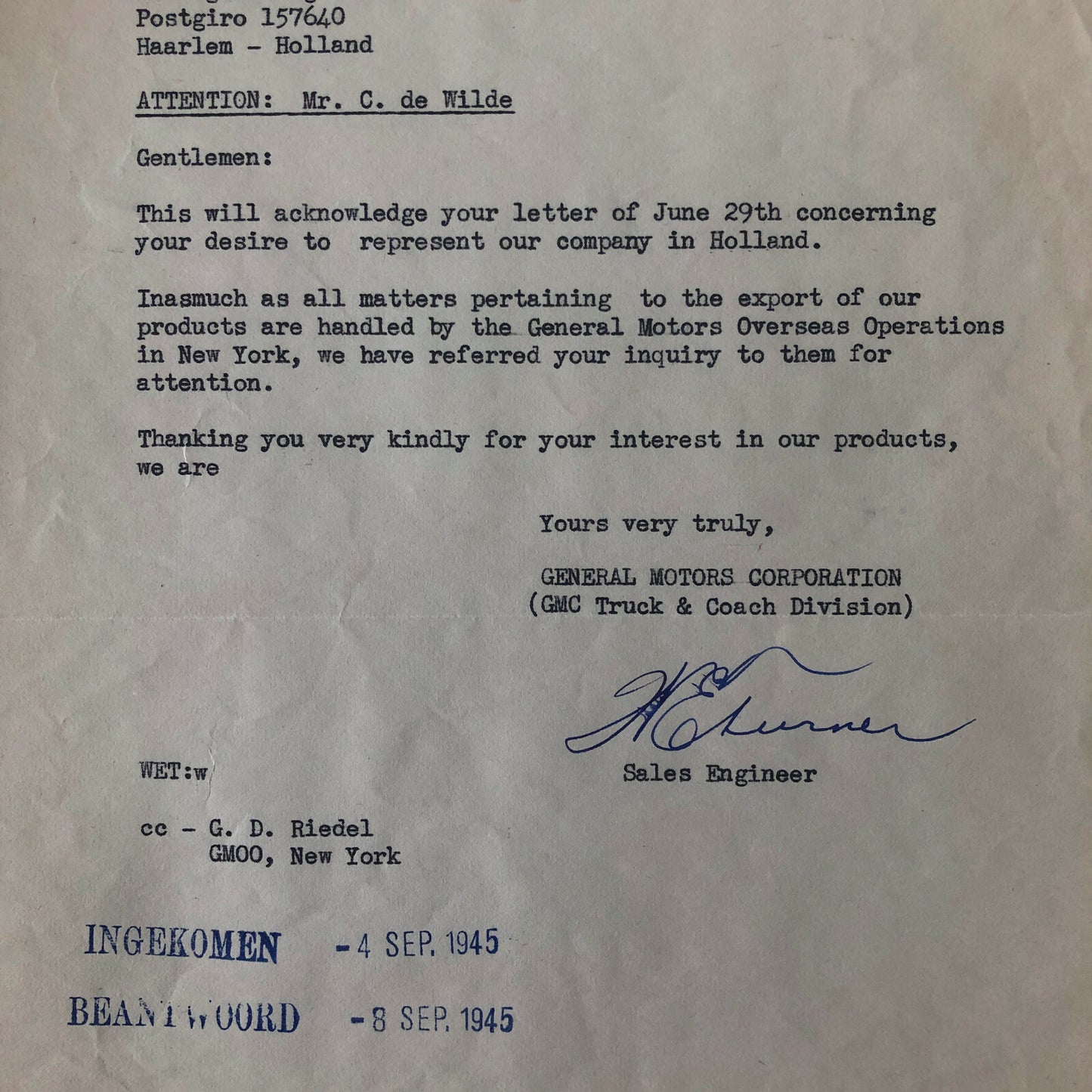 1945 - 1946 GMC Truck and Coach Letter Letterhead Document 