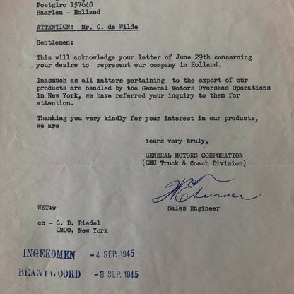 1945 - 1946 GMC Truck and Coach Letter Letterhead Document 