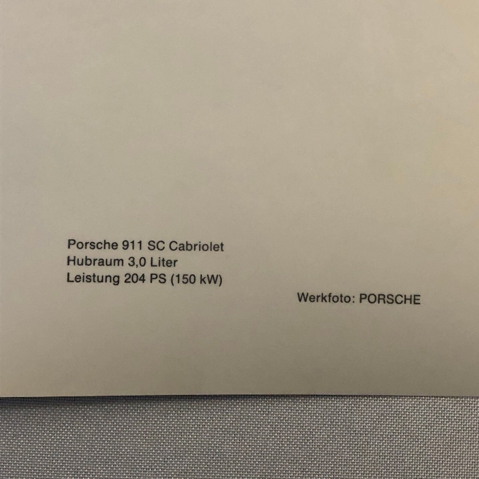 Vintage Porsche 911 SC Cabriolet Convertible Werkfoto Press Photo Photograph