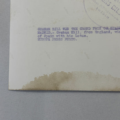 Vintage 1968 Racing Photo Graham Hill Spanish Grand Prix Win Press Photograph