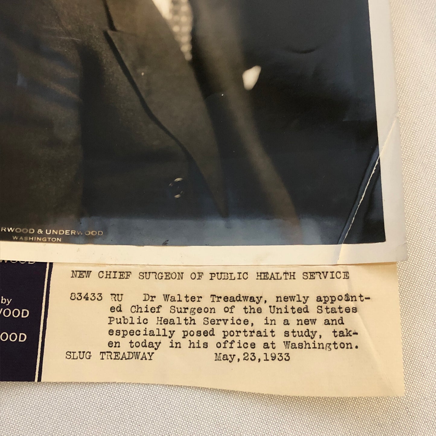 Press Photograph Photo Chief Surgeon Doctor Dr Walter Treadway 1933 Underwood