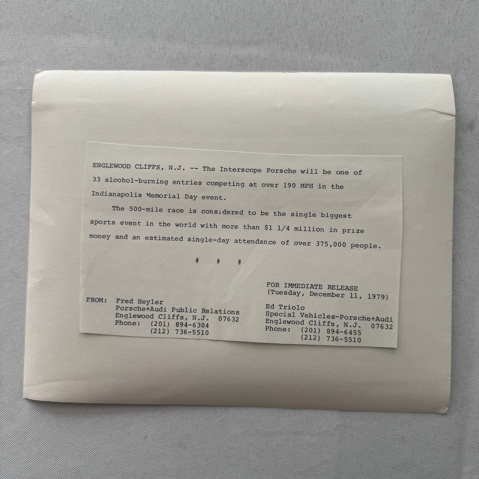 Porsche Interscope Indy Racing Car Factory Press Photo Photograph 1979