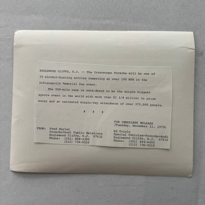 Porsche Interscope Indy Racing Car Factory Press Photo Photograph 1979