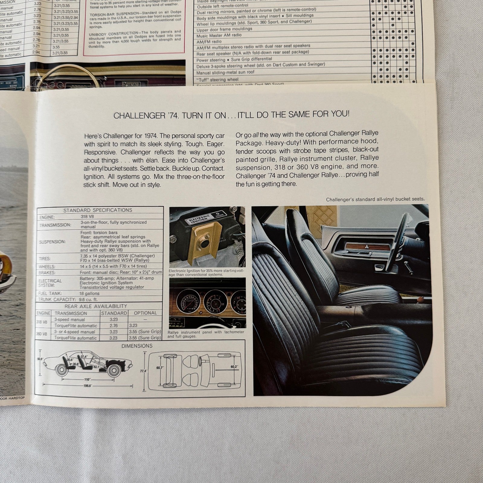 1974 Dodge Dart and Dodge Challenger Car Sales Brochure Catalog Advertising