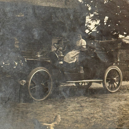 Vintage Photograph Photo Print Woman with Early Antique Car Automobile