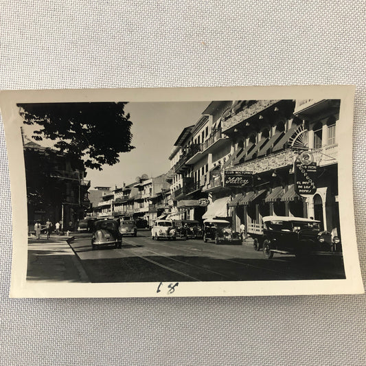 Vintage Street Scene Snapshot Photo Photograph Cars Automobile Club Building