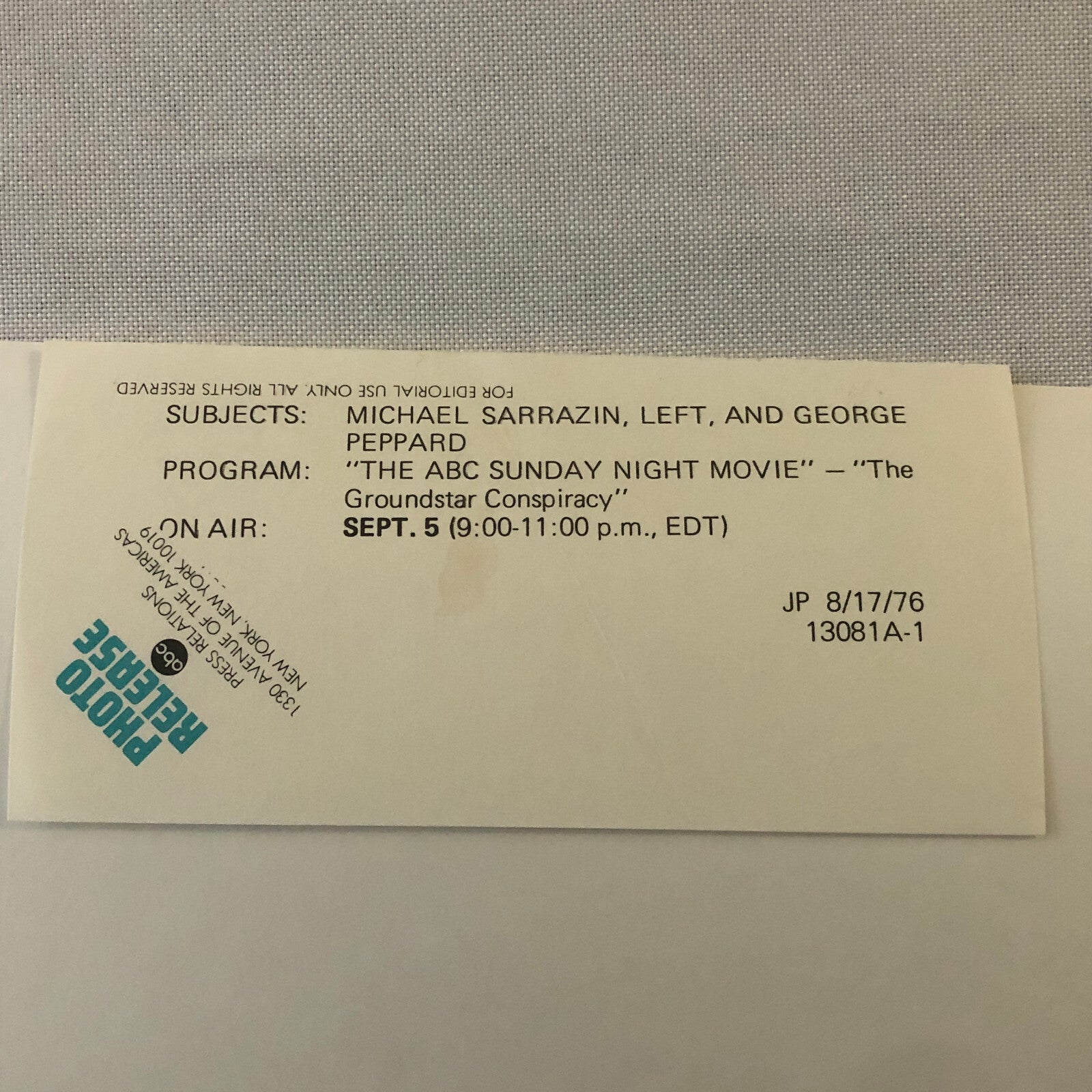 The Groundstar Conspiracy Movie Film George Peppard ABC Television Press Photo