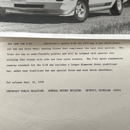 1979 Chevrolet Camaro Z28 Factory Press Publicity Photo Photograph Chevy