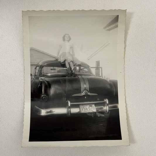 Vintage Pontiac Eight Car Photo Photograph Print Snapshot Pontiac 8 Woman Girl