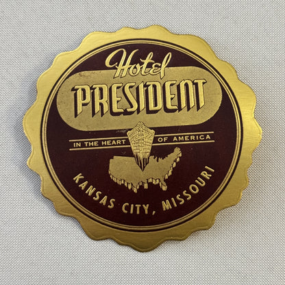 Vintage Hotel Travel Label Hotel President Kansas City Missouri