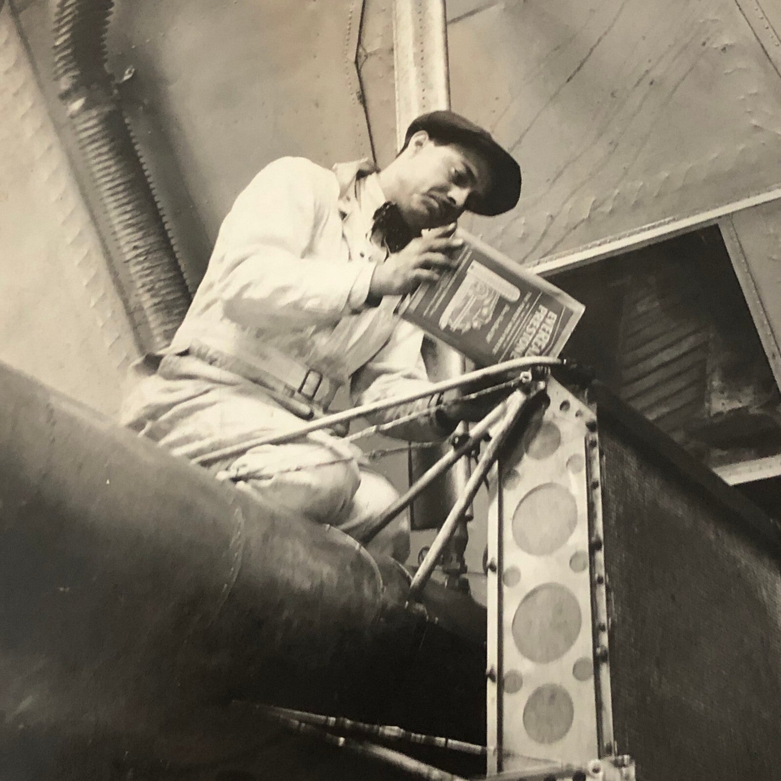 Photo Photograph Early Avaitor in Plane Refilling Antifreeze Aircraft