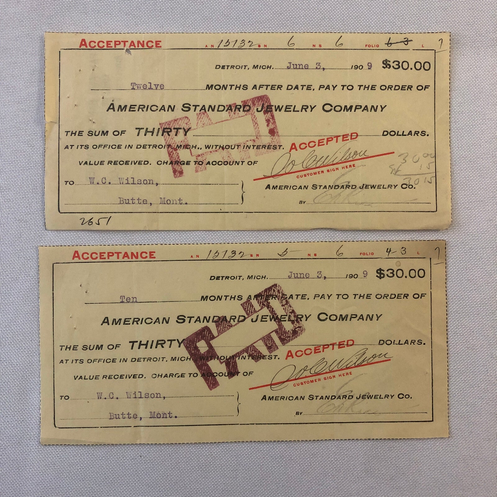 American Standard Jewelry Company Document Ephemera Lot 2x 1909