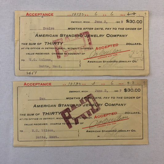 American Standard Jewelry Company Document Ephemera Lot 2x 1909