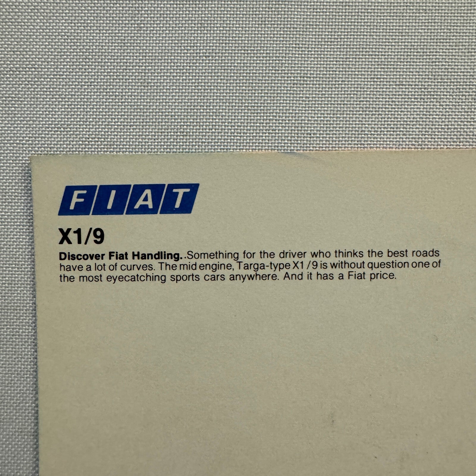 Fiat X1/9 Car Advertising Postcard Post Card Vintage