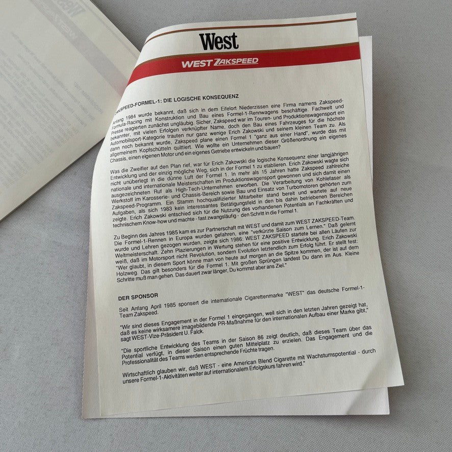 1987 West Zakspeed Racing Team Press Kit Photos Slides Martin Brundle GERMAN