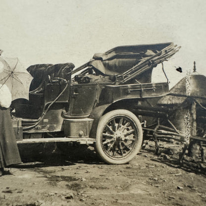 Vintage Real Photo Postcard RPPC People with Early Automobile Car Vehicle