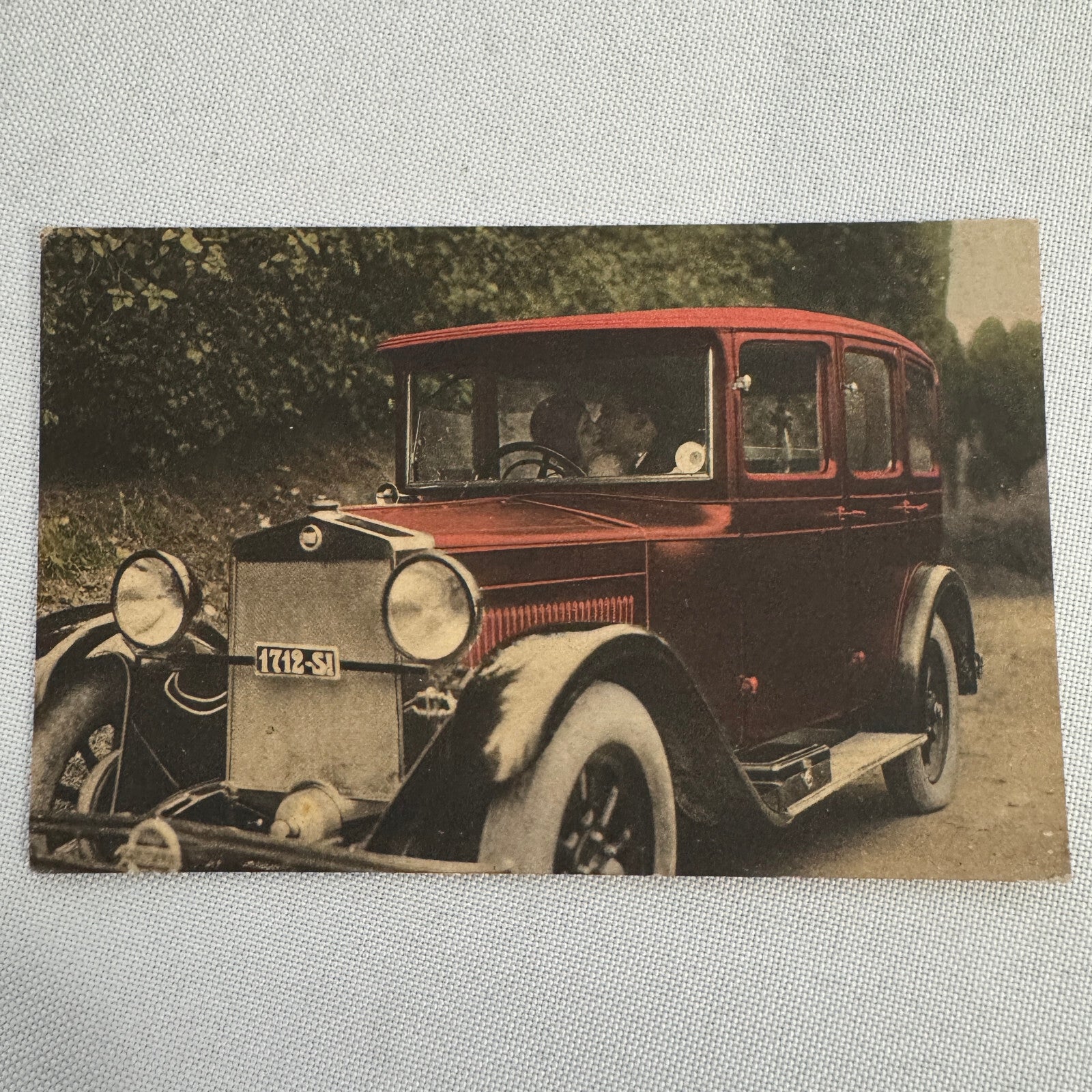 Fiat Car Automobile with Kissing Couple Postcard Post Card