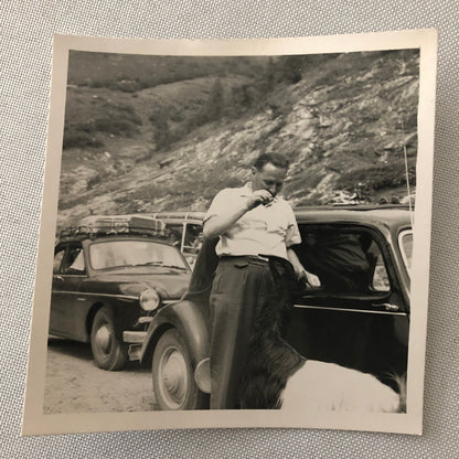 Vintage Photo Photograph Snapshot Man Dog Car Automobile Germany + AL22SM2