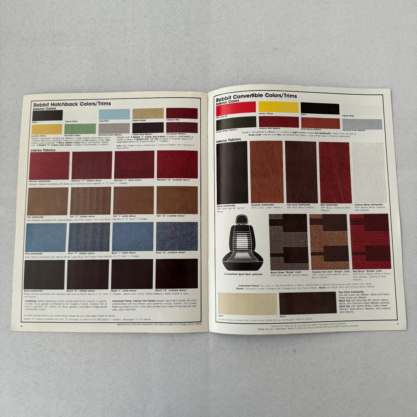 1980 Volkswagen VW Rabbit Car Sales Brochure Catalog Coupe Sedan Convertible