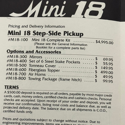 1982 Elite Enterprises Mini 18 Volkswagen VW Beetle Truck Conversion Kit Catalog