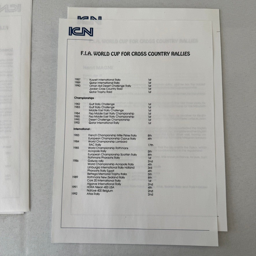 Rothmans Mitsubishi Pajero Rally Rallye Racing Press Kit 1993 FIA Cross Country