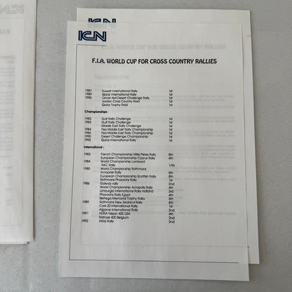 Rothmans Mitsubishi Pajero Rally Rallye Racing Press Kit 1993 FIA Cross Country