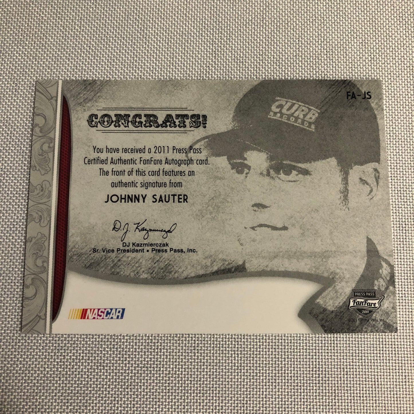 2011 Press Pass Fanfare Autograph Johnny Sauter Signed Signature Auto NASCAR