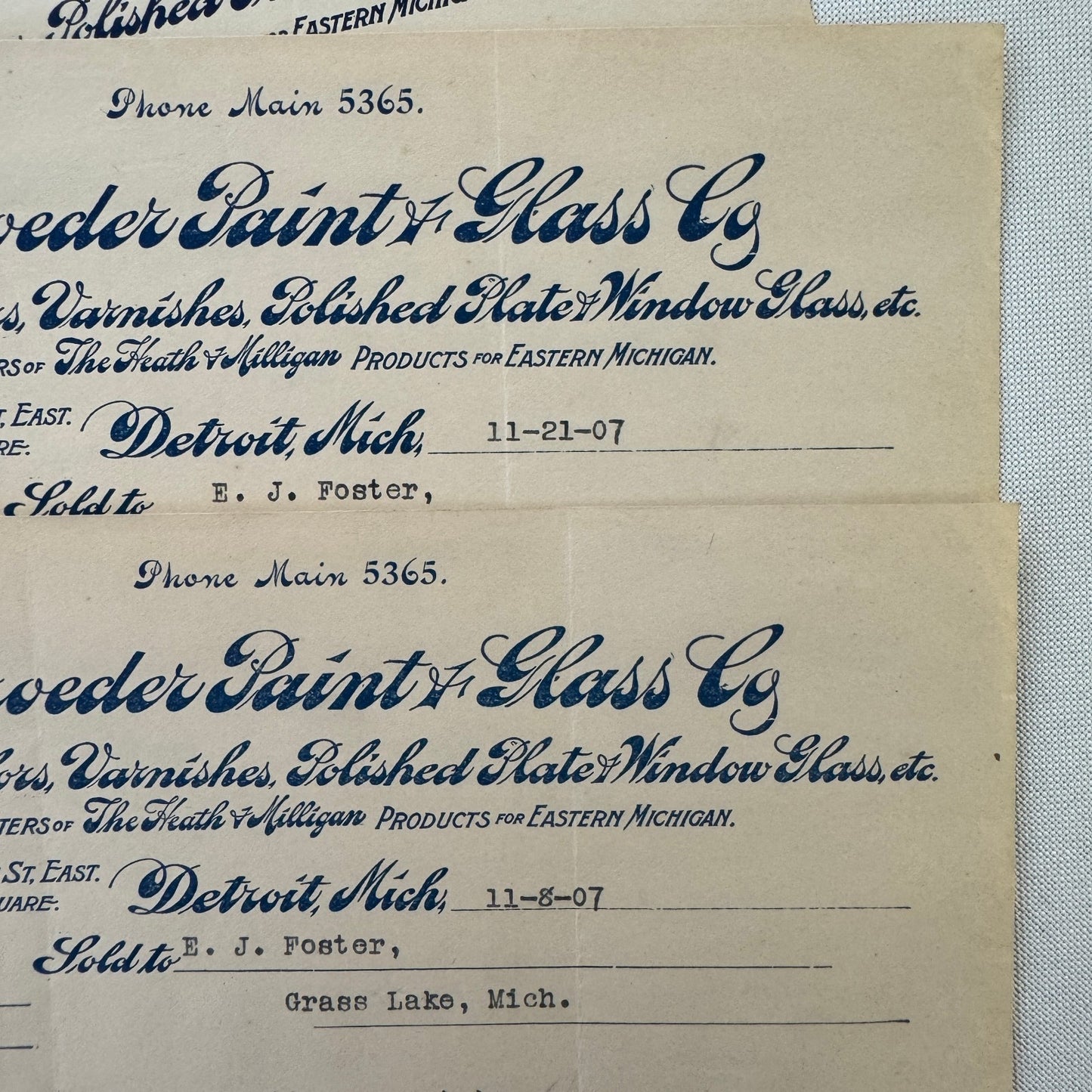 Schroeder Paint & Glass Company Detroit Michigan 1908 Receipt Document Lot 5x