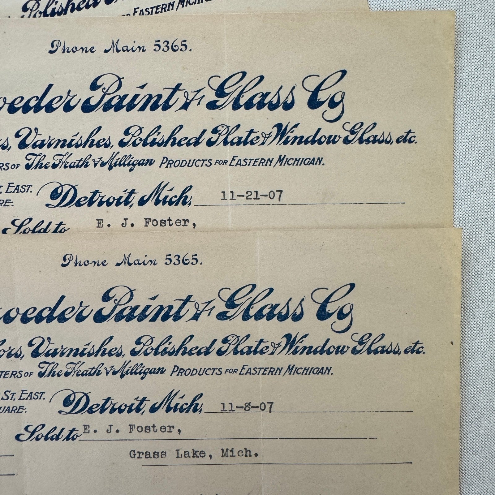 Schroeder Paint & Glass Company Detroit Michigan 1908 Receipt Document Lot 5x