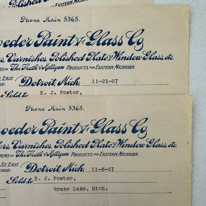 Schroeder Paint & Glass Company Detroit Michigan 1908 Receipt Document Lot 5x
