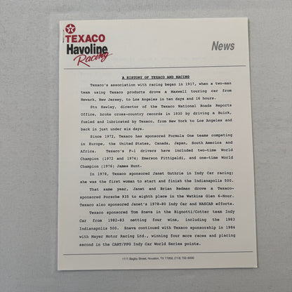 Jeff Andretti Texaco Havoline Racing Press Kit Brochure 1991 Mario Andretti