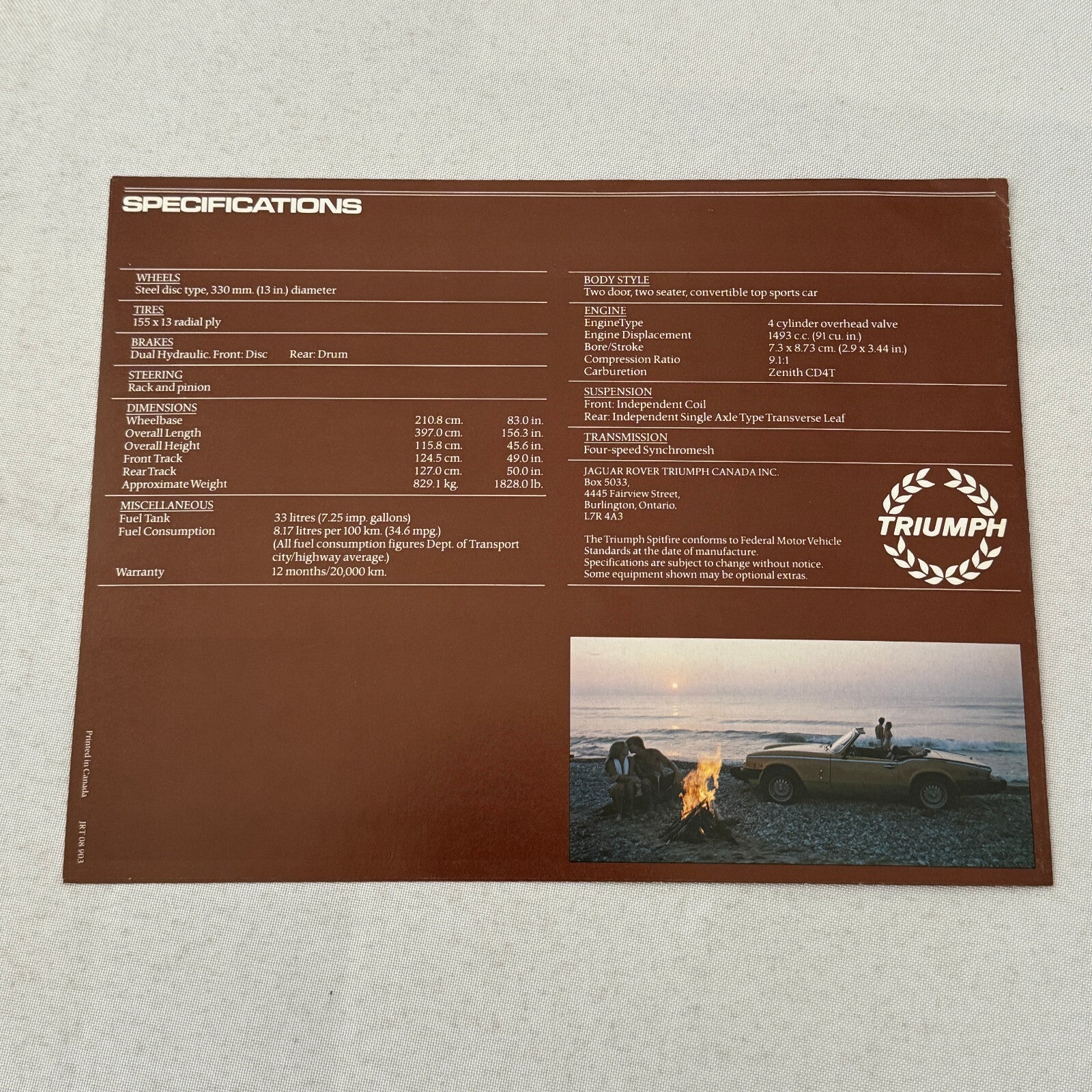 Triumph Spitfire Car Sales Brochure Catalog Advertising