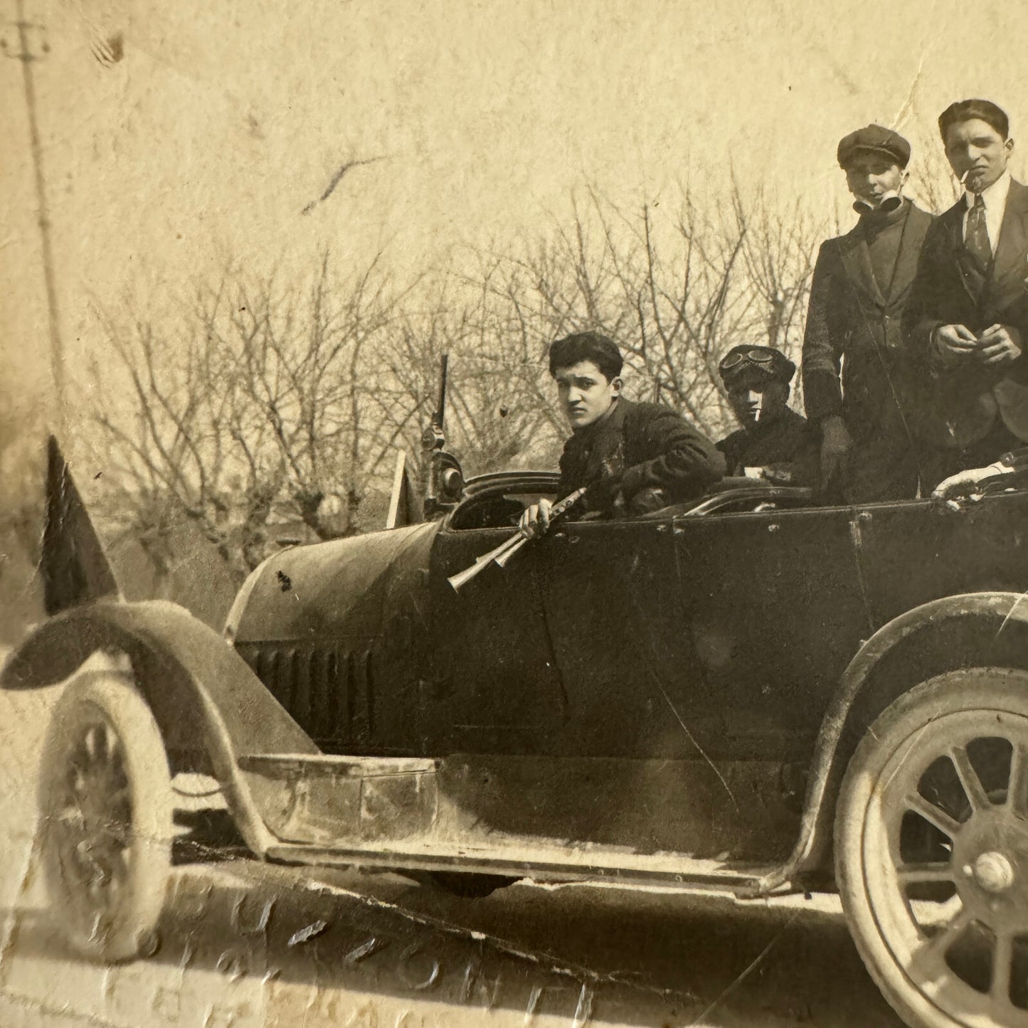Vintage Italian Real Photo Postcard Post Card RPPC Automobile People Car Bicycle