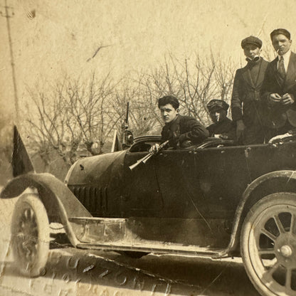 Vintage Italian Real Photo Postcard Post Card RPPC Automobile People Car Bicycle