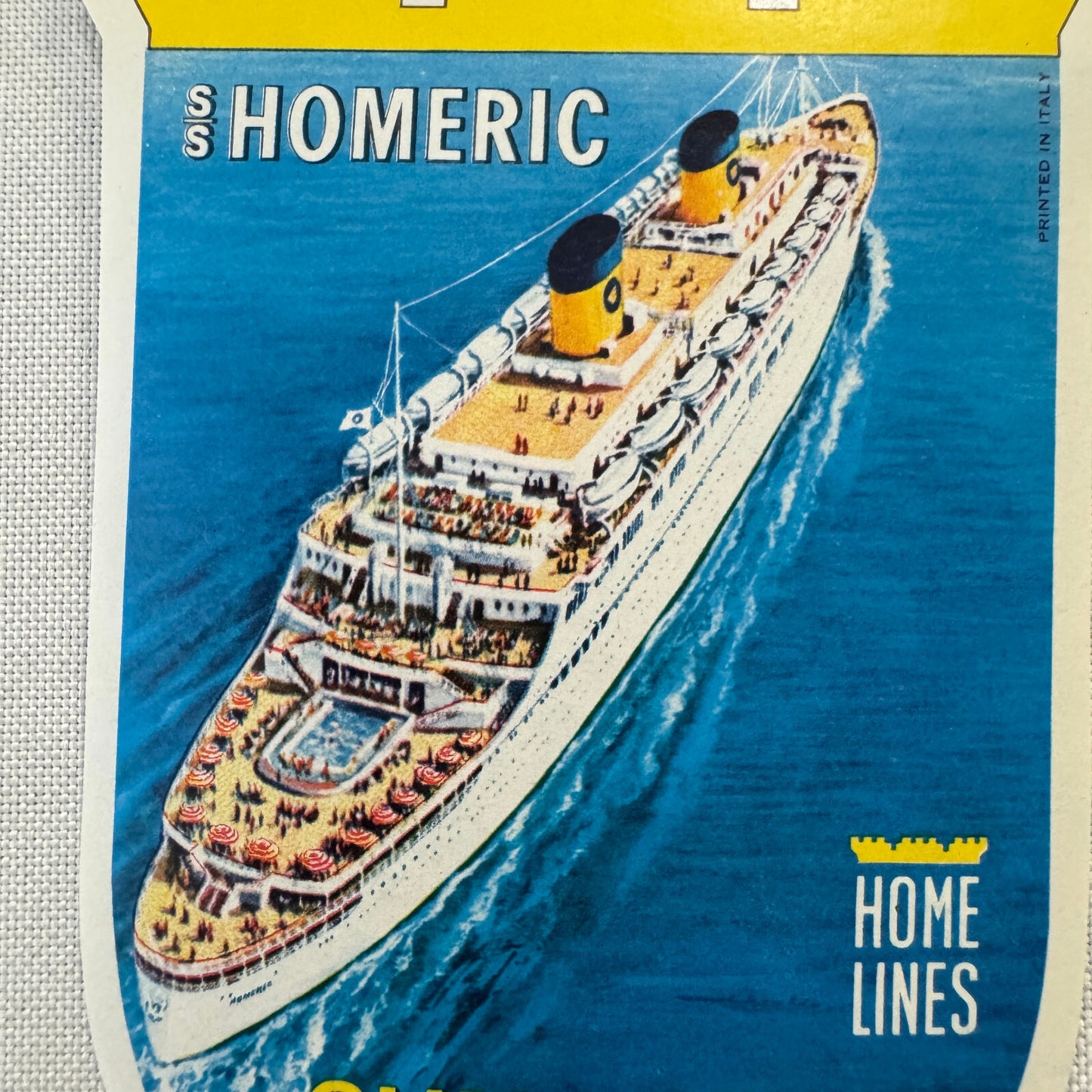 Vintage Ship Travel Label SS Homeric Sun Way Cruises Cruise Ship Boat