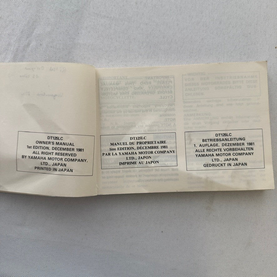 Vintage Yamaha DT125LC Motorcycle Bike Owners Manual Instruction Guide DT 125 LC