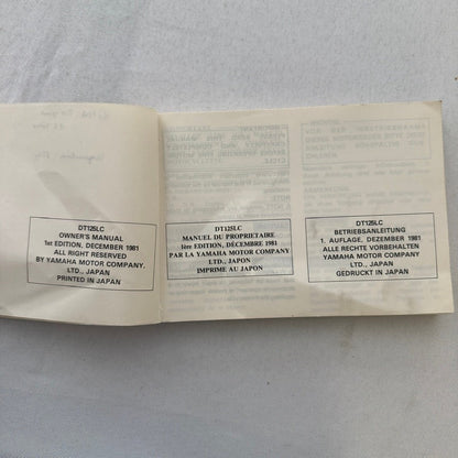 Vintage Yamaha DT125LC Motorcycle Bike Owners Manual Instruction Guide DT 125 LC