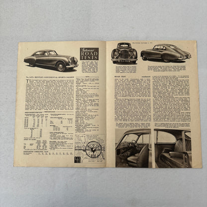 Bentley Continental Autocar Magazine Road Test Sales Brochure Catalog 1952 1953