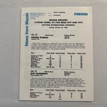 1986 Mazda RX-7 Racing Press Kit Brochure Photos Camel GT