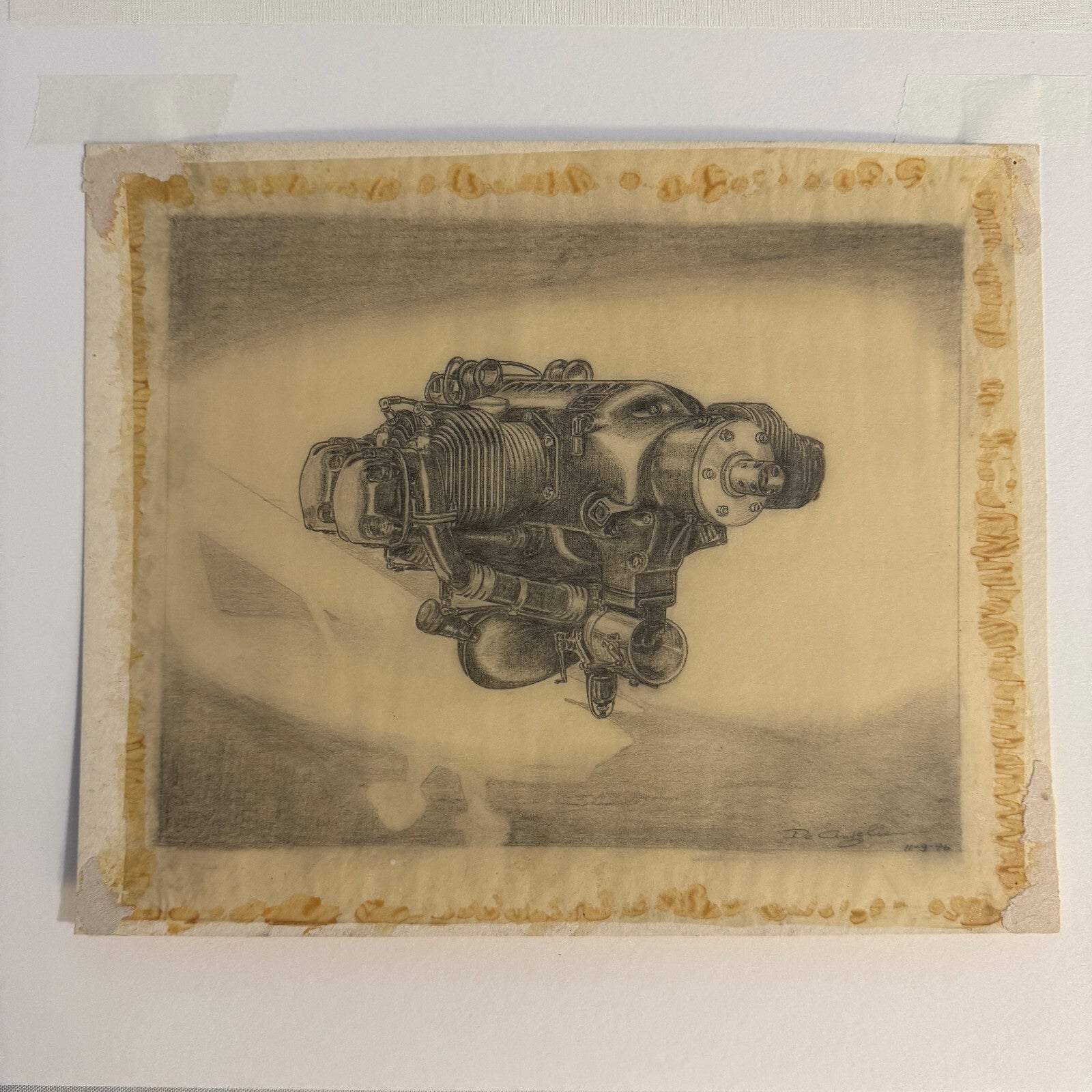 Vintage 1946 Pencil Illustration Drawing Aircraft Engine Motor by Ford Engineer 